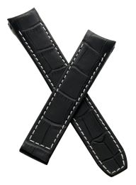 Black/white leather crocodile-style deployment strap to fit Baume & Mercier Capeland "S" models requiring a 20 mm strap