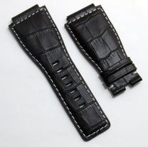 24 mm black genuine calf leather crocodile-style strap with white stitching to fit Bell & Ross BR01 & BR03 watches