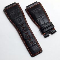 24 mm black genuine calf leather crocodile-style strap with orange stitching and lining to fit Bell & Ross BR01 & BR03 watches