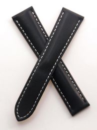 19/16 mm Black leather strap with white stitching to fit Cartier watches with deployment clasps