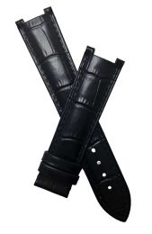 20 mm Black crocodile pattern leather pin buckle watch strap with matching black stitching to fit Cartier Pasha watches