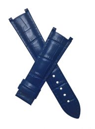 21 mm Blue crocodile pattern leather pin buckle watch strap with matching blue stitching to fit Cartier Pasha watches