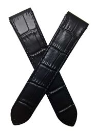 20 mm Black crocodile pattern leather deployment watch strap with matching black stitching to fit Cartier Santos watches