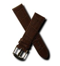 Brown crocodile-style 22 mm leather strap with chrome pin buckle for Mont Blanc watches