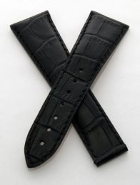24/18 mm black genuine leather crocodile-style deployment strap to fit Omega Railmaster XXL models