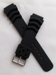 22 mm black polyurethane (PU) pin buckle watch strap to fit diver's watches with 22 mm lugs