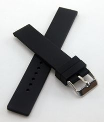 20 mm Black silicone rubber watch strap with polished stainless steel buckle