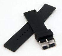 22 mm Black silicone rubber watch strap with polished stainless steel buckle