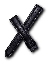 18 mm Black/White Sports perforated pin buckle leather strap to fit TAG Heuer Carrera models with 18/16 mm straps