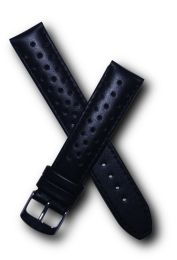 19 mm Heuer Carrera Style Black Sports perforated pin buckle leather strap