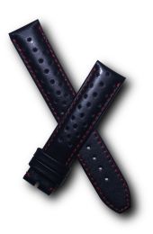 19 mm Black Sports perforated pin buckle leather strap with red stitching to fit TAG Heuer Carrera models with 19/18 mm straps