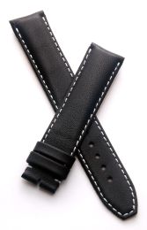 19 mm Black classic pin buckle leather strap with white stitching to fit TAG Heuer Carrera models with 19/18 mm straps