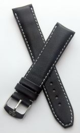 19 mm Heuer Carrera Style Classic smooth leather pin buckle strap with white stitching