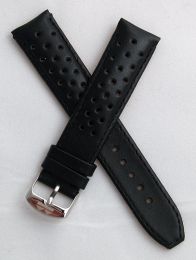 20 mm Heuer Carrera Style Black Sports perforated pin buckle leather strap