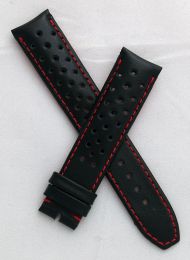 20 mm Black Sports perforated pin buckle leather strap with red stitching & lining to fit TAG Heuer Carrera models with a 20 mm lug width & pin buckle