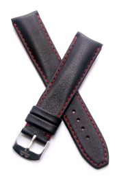 20 mm Heuer Carrera Style Black classic genuine leather pin buckle strap with red stitching & lining