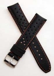 20 mm Black Sports perforated pin buckle leather strap with orange stitching & lining to fit TAG Heuer F1 models with 20 mm lug width