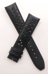 21 mm Black Sports perforated pin buckle leather strap with black stitching