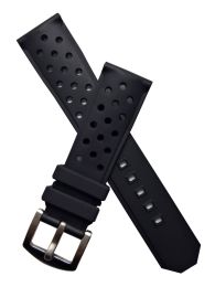Black sports perforated rubber pin buckle strap to fit TAG Heuer F1 models with 21.5 & 22 mm lug widths