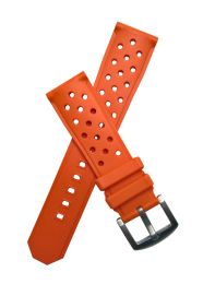 22 mm Orange sports perforated rubber watch strap with brushed stainless steel buckle