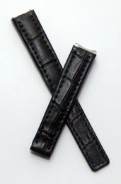 Black genuine leather crocodile-style deployment type watch strap with navy blue stitching & lining to fit TAG Heuer 6000 Series ladies watches