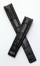 Black genuine leather crocodile-style deployment type watch strap with green stitching and lining to fit TAG Heuer 6000 Series ladies watches