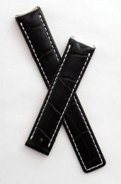 Black crocodile-style leather deployment strap with white stitching to fit TAG Heuer 6000 Series mid-sized models