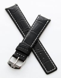 Black crocodile-style pin buckle strap with white stitching to fit 6000 Series mid-sized models as listed