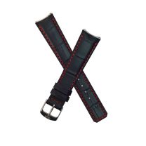 Black crocodile-style leather pin buckle strap with red stitching & lining to fit TAG Heuer 6000 Series gents watches as listed