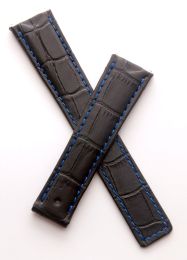 Black genuine leather crocodile-style deployment type strap with blue stitching & lining to fit TAG Heuer 6000 Series gents watches listed below