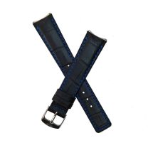 Black crocodile-style leather pin buckle strap with blue stitching & lining to fit TAG Heuer 6000 Series gents watches as listed
