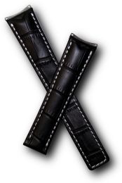 Black genuine leather crocodile-style deployment type strap with white stitching to fit TAG Heuer 6000 Series gents watches listed below