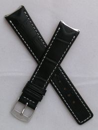 Black crocodile-style leather pin buckle strap with white stitching to fit TAG Heuer 6000 Series gents watches as listed