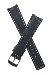 Black crocodile-style leather pin buckle strap with silver stitching to fit TAG Heuer 6000 Series gents watches as listed