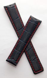 Dark navy blue crocodile-style genuine leather deployment type strap with red stitching to fit TAG Heuer 6000 Series gents watches