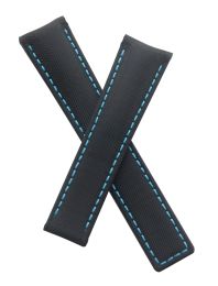 21.5 mm Black fabric strap with blue stitching and lining to fit TAG Heuer Aquaracer models listed below - please read clasp fitment notes