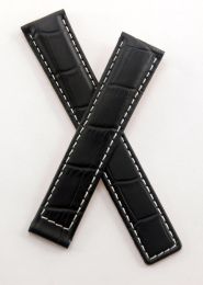 18/16 mm black genuine leather crocodile style watchstrap with white stitching to fit TAG Heuer Carrera models listed below