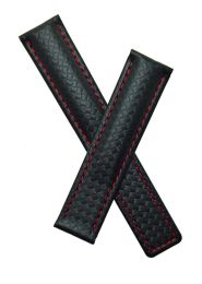 19/18 mm black carbon fibre/leather deployment type strap with red stitching to fit TAG Heuer Carrera models listed below - please read clasp fitment notes