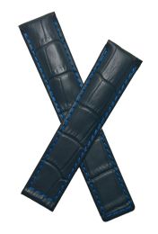 19/18 mm black crocodile-style genuine leather deployment type strap with blue stitching & lining to fit TAG Heuer Carrera models listed below - please read clasp fitment notes