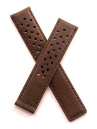 19/18 mm brown brushed leather sports perforated deployment type strap to fit TAG Heuer Carrera models listed below - please read clasp fitment notes
