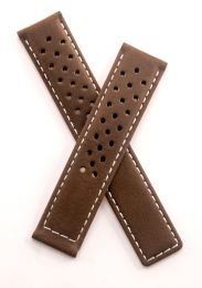 19/18 mm brown brushed leather sports perforated deployment type strap with white stitching to fit TAG Heuer Carrera models listed below - please read clasp fitment notes