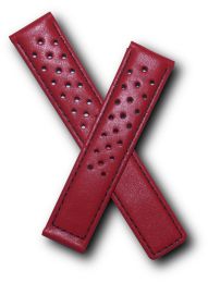 19/18 mm red sports perforated genuine leather deployment type strap with black stitching to fit TAG Heuer Carrera models listed below - please read clasp fitment details