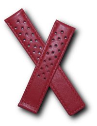 19/18 mm red sports perforated genuine leather deployment type strap with red stitching & lining to fit TAG Heuer Carrera models listed below - please read clasp fitment notes