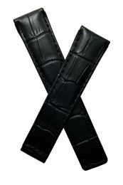 20/18 mm black crocodile-style genuine leather deployment type strap with black stitching to fit TAG Heuer Carrera models listed below - please read clasp fitment notes
