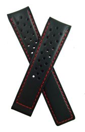 20/18 mm black sports perforated genuine leather strap with red stitching & lining to fit TAG Heuer Carrera & Grand Carrera models listed below - please read clasp fitment details