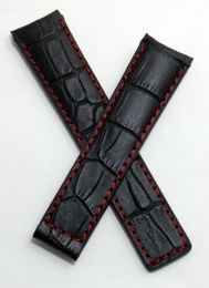 20/18 mm black crocodile-style genuine leather strap with red stitching & lining to fit TAG Heuer Carrera & Grand Carrera models listed below - please read clasp fitment notes