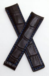 20/18 mm black crocodile-style genuine leather strap with blue stitching & lining to fit TAG Heuer Carrera & Grand Carrera models listed below - please read clasp fitment notes