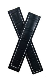 20/18 mm black crocodile-style genuine leather strap with white stitching to fit TAG Heuer Carrera & Grand Carrera models listed below - please read clasp fitment notes
