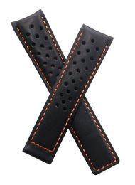 20/18 mm black sports perforated leather strap with orange stitching & lining to fit TAG Heuer Grand Carrera WAV511 models - please read clasp fitment notes