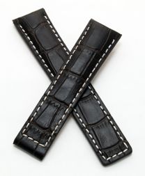 20/18 mm dark brown crocodile-style genuine leather strap with white stitching to fit TAG Heuer Carrera & Grand Carrera models listed below - please read clasp fitment notes